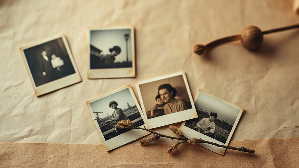 Vintage family photographs on parchment